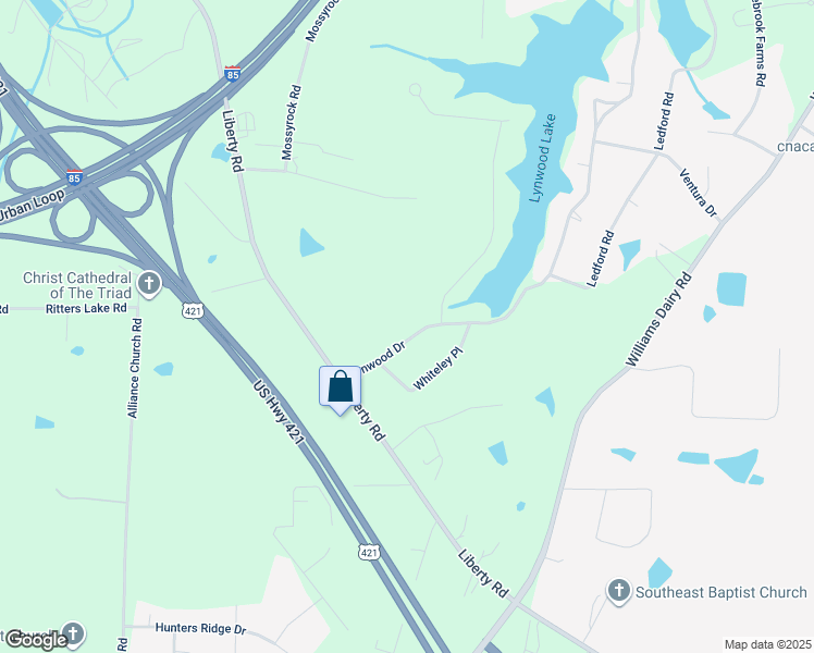 map of restaurants, bars, coffee shops, grocery stores, and more near 1809 Lynwood Drive in Greensboro