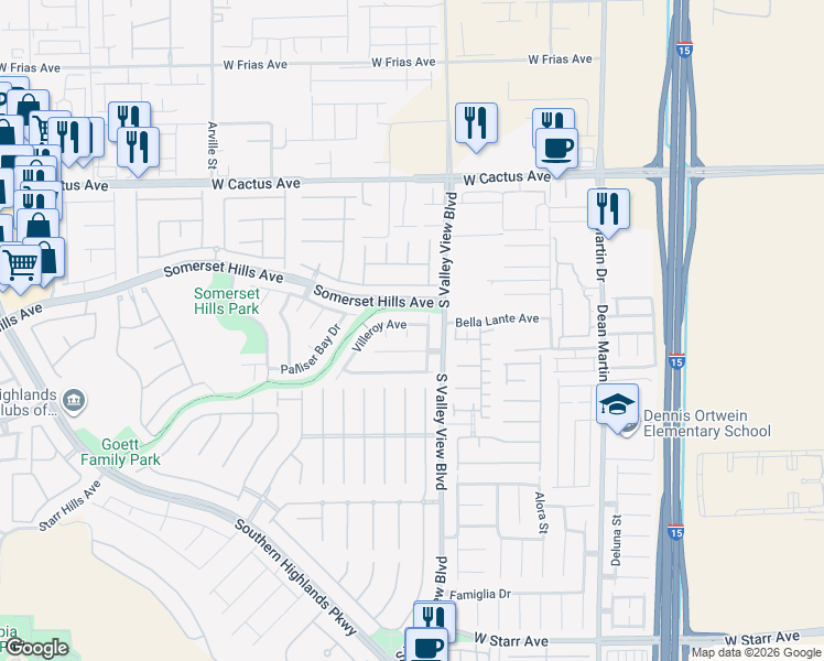 map of restaurants, bars, coffee shops, grocery stores, and more near 10746 Rococo Court in Las Vegas