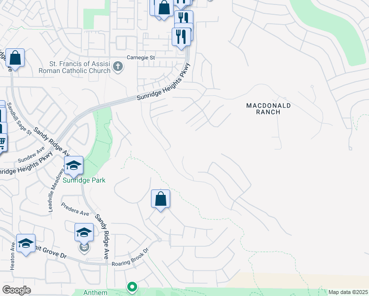 map of restaurants, bars, coffee shops, grocery stores, and more near 2 Climbing Canyon Drive in Henderson