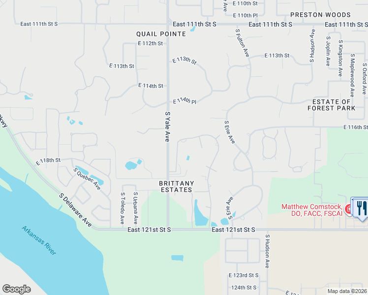 map of restaurants, bars, coffee shops, grocery stores, and more near 5008 East 117th Street in Tulsa