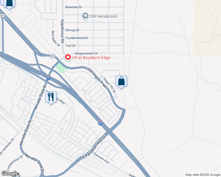map of restaurants, bars, coffee shops, grocery stores, and more near 2508 Crafty Clint Lane in Henderson