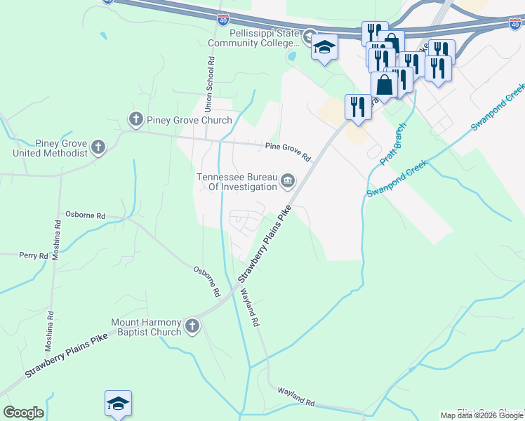 map of restaurants, bars, coffee shops, grocery stores, and more near 1713 Trellis Way in Knoxville