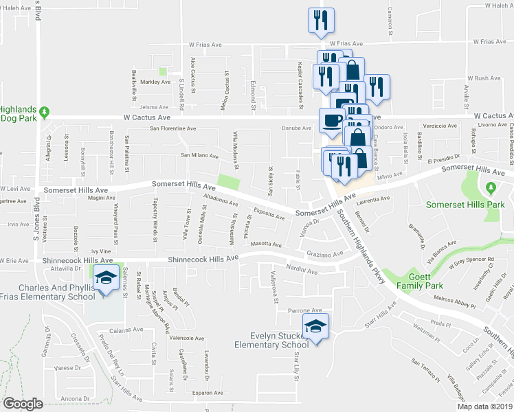 map of restaurants, bars, coffee shops, grocery stores, and more near 5198 Esposito Avenue in Las Vegas