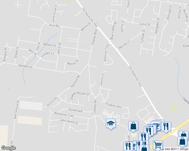 map of restaurants, bars, coffee shops, grocery stores, and more near 123 Chaney Boulevard in La Vergne