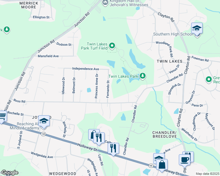 map of restaurants, bars, coffee shops, grocery stores, and more near 424 Fernando Street in Durham