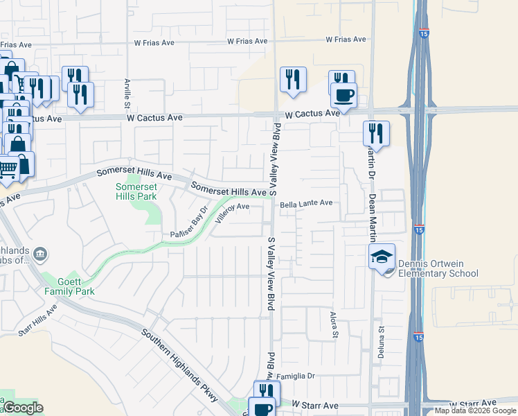 map of restaurants, bars, coffee shops, grocery stores, and more near 10746 Rococo Court in Las Vegas