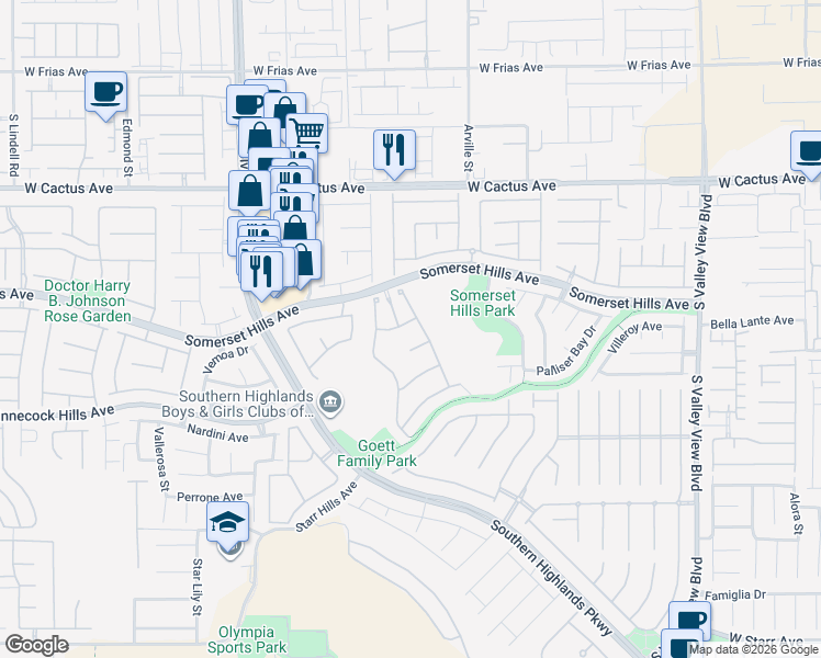 map of restaurants, bars, coffee shops, grocery stores, and more near 4493 Rometta Avenue in Las Vegas