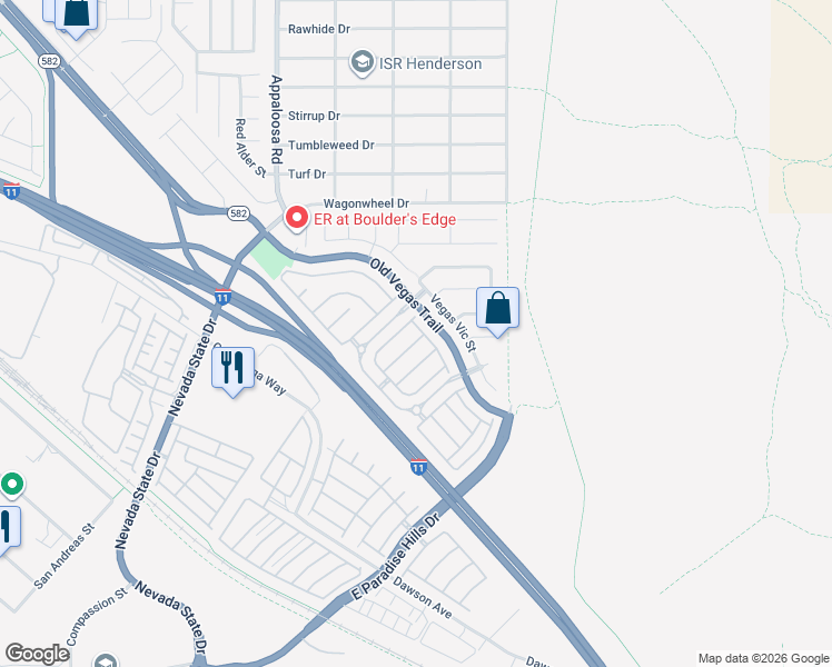 map of restaurants, bars, coffee shops, grocery stores, and more near 1584 Ward Frontier Lane in Henderson