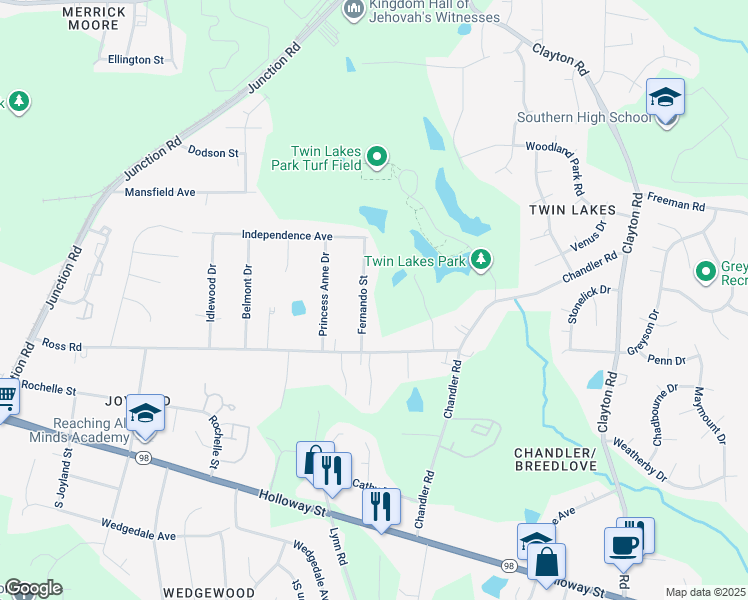map of restaurants, bars, coffee shops, grocery stores, and more near 424 Fernando Street in Durham