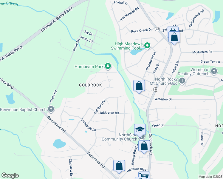 map of restaurants, bars, coffee shops, grocery stores, and more near 117 Sedgefield Drive in Rocky Mount