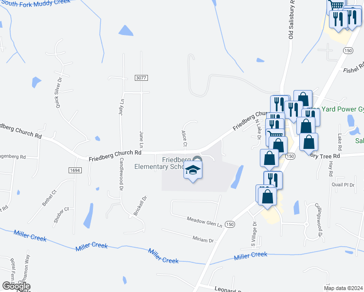 map of restaurants, bars, coffee shops, grocery stores, and more near 1142 Friedberg Church Road in Winston-Salem