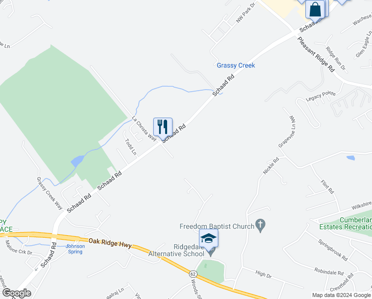 map of restaurants, bars, coffee shops, grocery stores, and more near 3528 Schaad Road in Knoxville