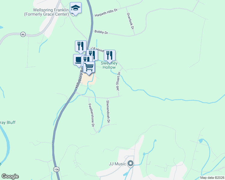 map of restaurants, bars, coffee shops, grocery stores, and more near 305 General N B Forrest Drive in Franklin