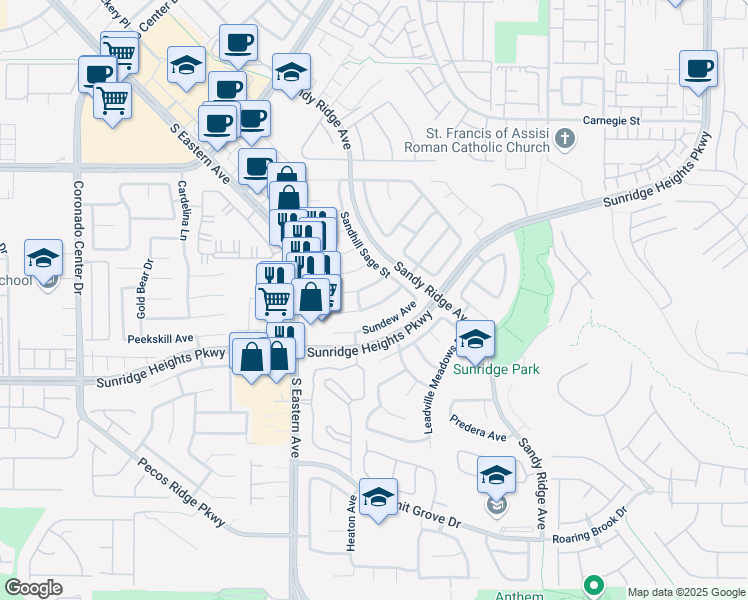 map of restaurants, bars, coffee shops, grocery stores, and more near 2554 New Morning Avenue in Henderson