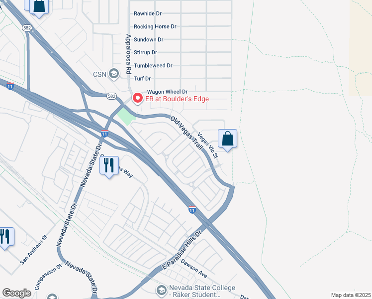 map of restaurants, bars, coffee shops, grocery stores, and more near 1583 Rusty Ridge Lane in Henderson