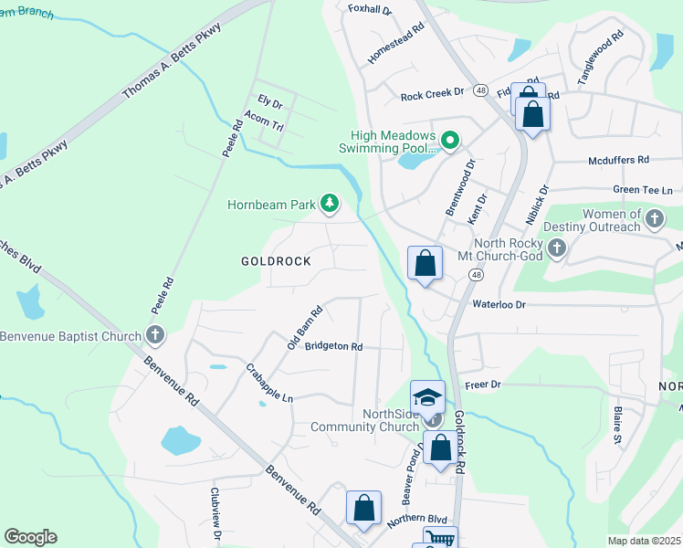 map of restaurants, bars, coffee shops, grocery stores, and more near 117 Sedgefield Drive in Rocky Mount