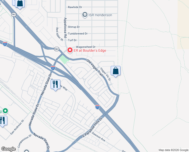 map of restaurants, bars, coffee shops, grocery stores, and more near 1582 Wild Willey Way in Henderson