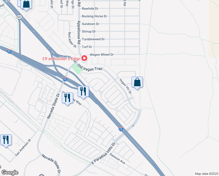 map of restaurants, bars, coffee shops, grocery stores, and more near 1580 Rusty Ridge Lane in Henderson
