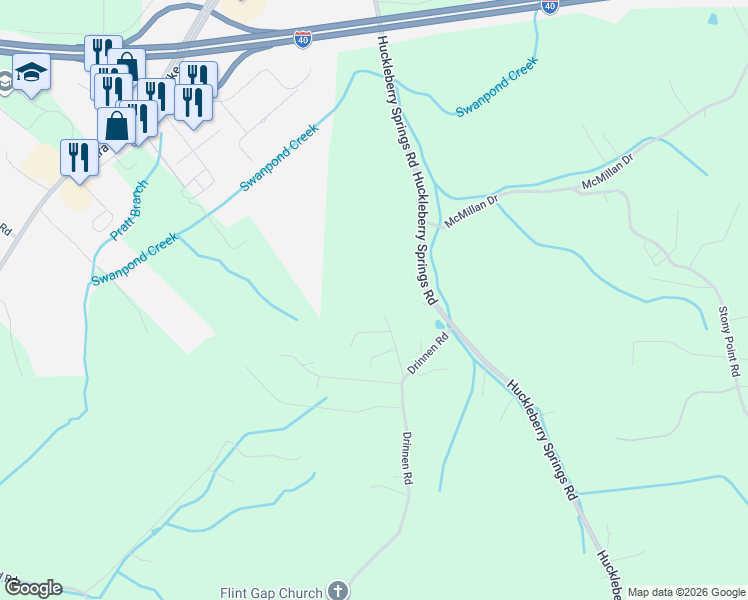 map of restaurants, bars, coffee shops, grocery stores, and more near 1527 Huckleberry Springs Road in Knoxville
