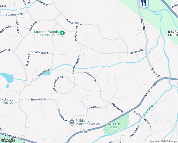 map of restaurants, bars, coffee shops, grocery stores, and more near 2116 Willowmet Drive in Brentwood