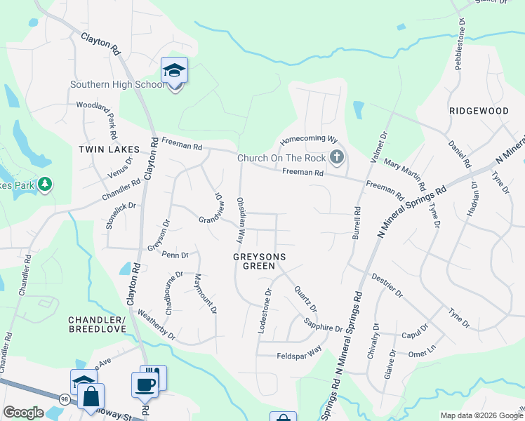 map of restaurants, bars, coffee shops, grocery stores, and more near 3620 Turquoise Drive in Durham