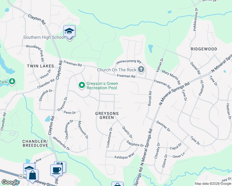 map of restaurants, bars, coffee shops, grocery stores, and more near 3620 Turquoise Drive in Durham