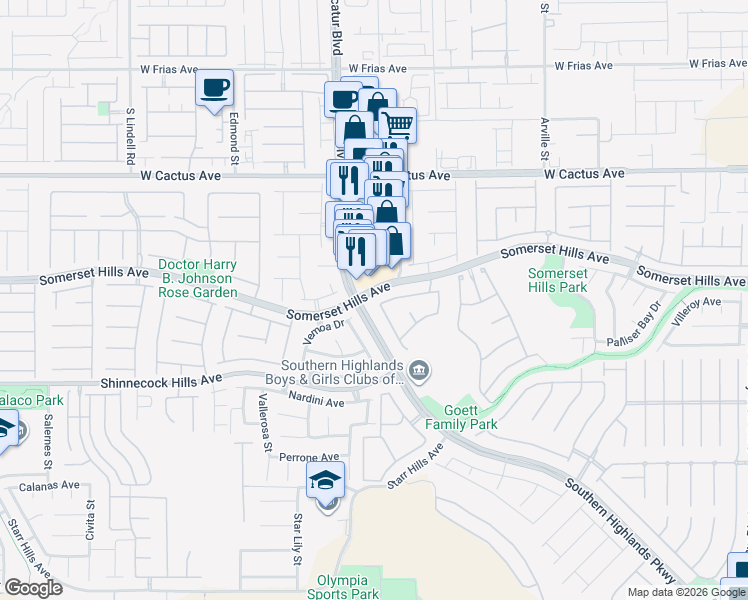 map of restaurants, bars, coffee shops, grocery stores, and more near 4804 Laurentia Avenue in Las Vegas