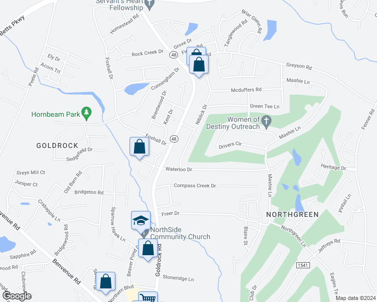 map of restaurants, bars, coffee shops, grocery stores, and more near 1013 Niblick Drive in Rocky Mount