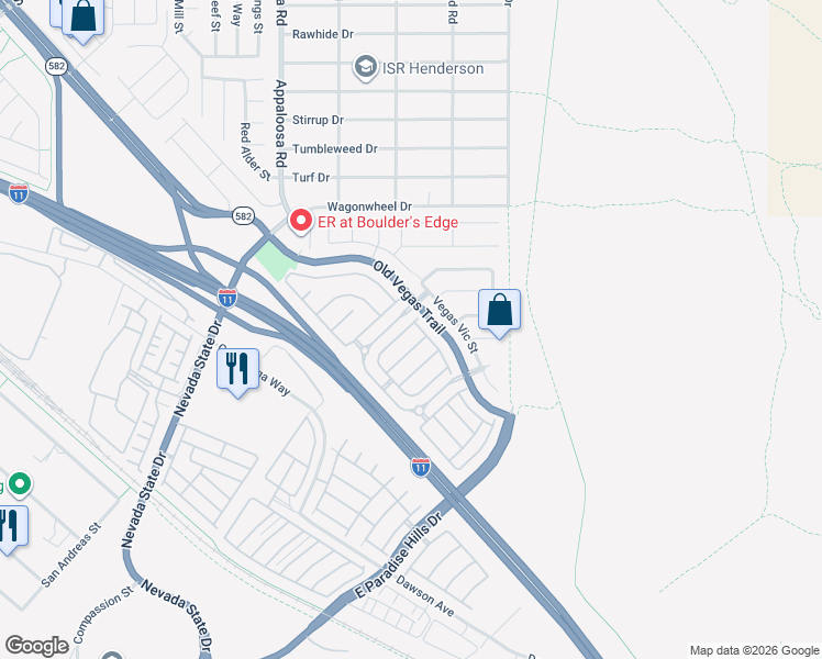 map of restaurants, bars, coffee shops, grocery stores, and more near 1587 Rusty Ridge Lane in Henderson