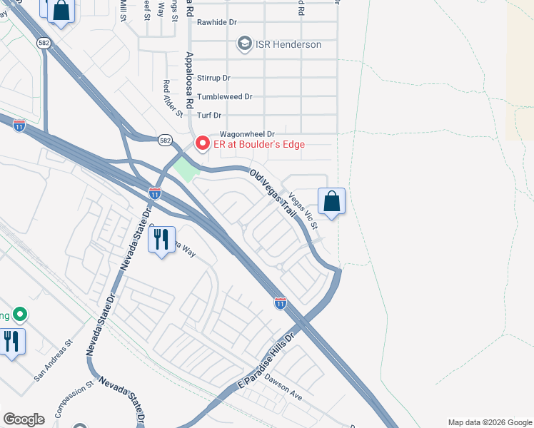 map of restaurants, bars, coffee shops, grocery stores, and more near 1586 Rusty Ridge Ln in Henderson