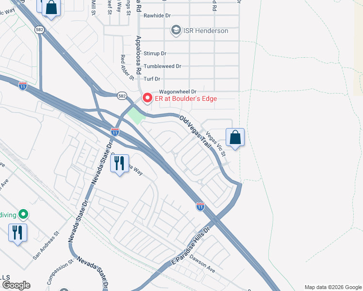 map of restaurants, bars, coffee shops, grocery stores, and more near 1537 Broken Bell Lane in Henderson