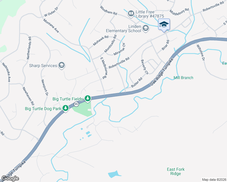 map of restaurants, bars, coffee shops, grocery stores, and more near 2385 Oak Ridge Turnpike in Oak Ridge