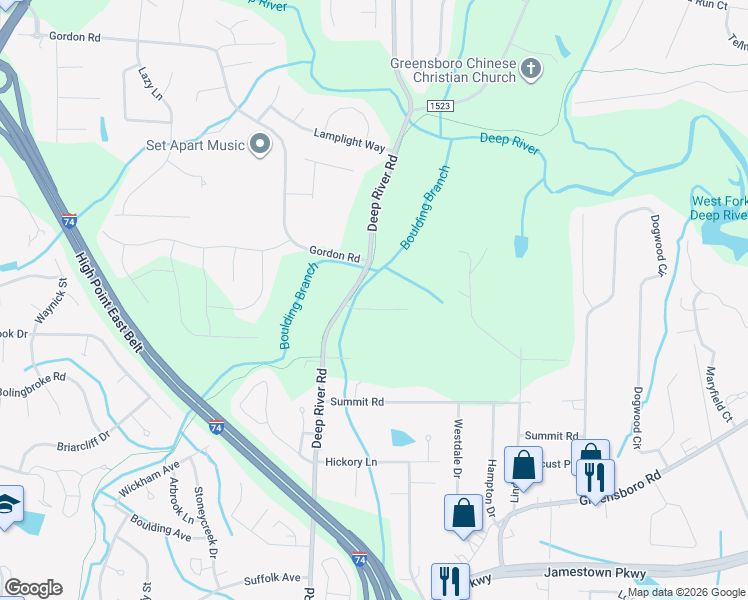 map of restaurants, bars, coffee shops, grocery stores, and more near 3406 Haleys Way in High Point