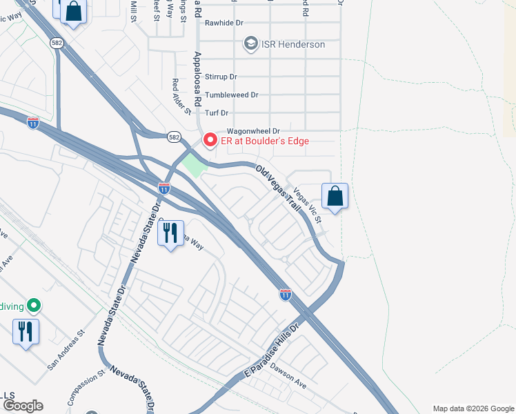 map of restaurants, bars, coffee shops, grocery stores, and more near 1537 Broken Bell Lane in Henderson