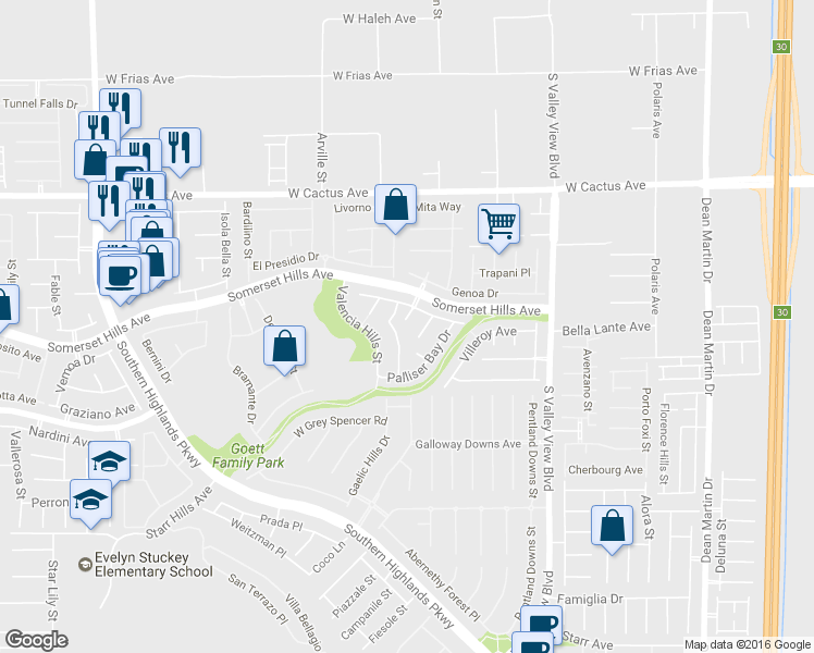 map of restaurants, bars, coffee shops, grocery stores, and more near 10746 Cosenza Lane in Las Vegas