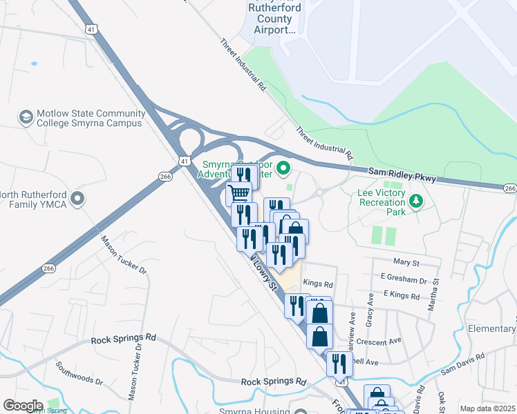 map of restaurants, bars, coffee shops, grocery stores, and more near 513 Nolan Drive in Smyrna