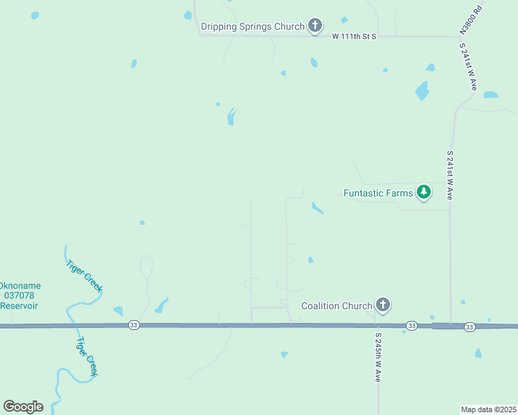 map of restaurants, bars, coffee shops, grocery stores, and more near 11694 South 250th West Avenue in Sapulpa