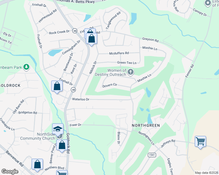 map of restaurants, bars, coffee shops, grocery stores, and more near 1229 Drivers Circle in Rocky Mount