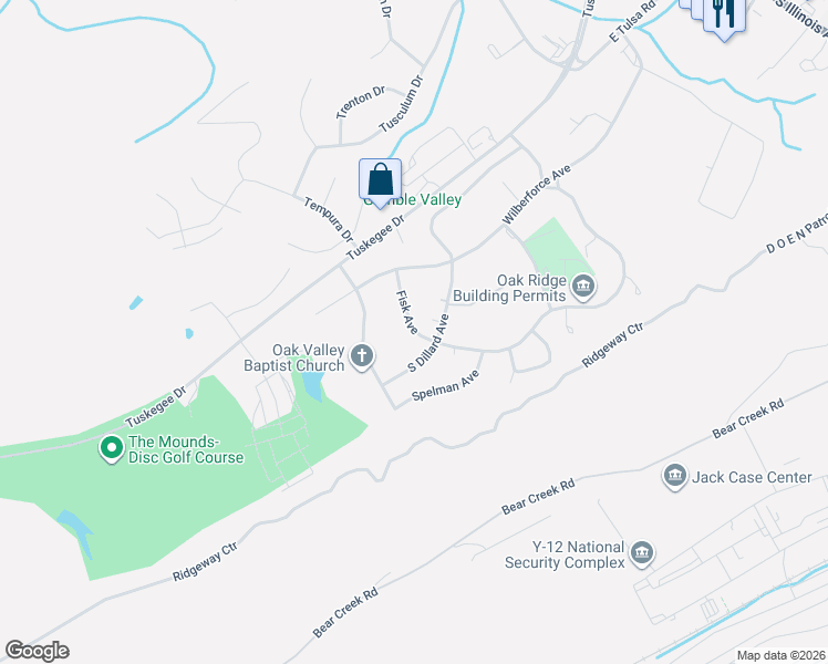map of restaurants, bars, coffee shops, grocery stores, and more near 248 South Dillard Avenue in Oak Ridge