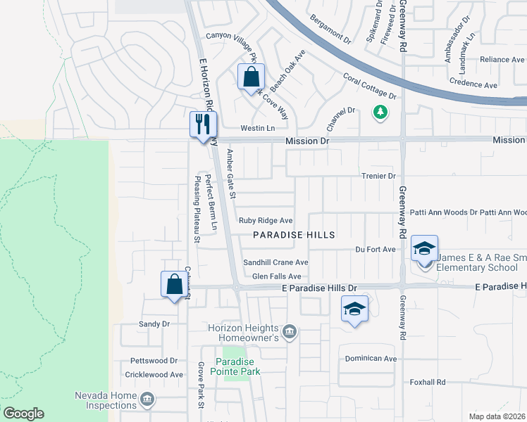 map of restaurants, bars, coffee shops, grocery stores, and more near 179 Ruby Ridge Avenue in Henderson