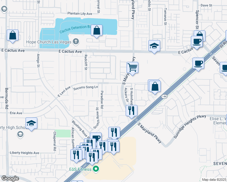map of restaurants, bars, coffee shops, grocery stores, and more near 10742 Prairie Wheat Court in Henderson
