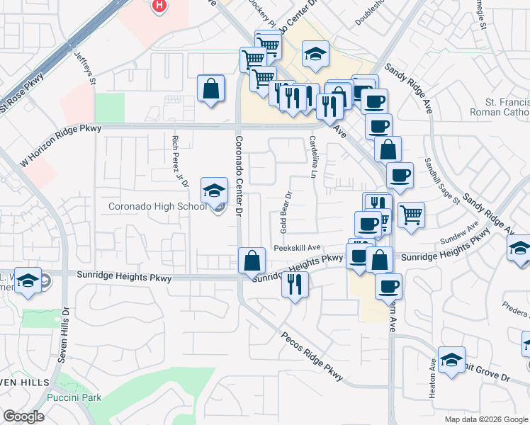 map of restaurants, bars, coffee shops, grocery stores, and more near 985 Courtney Valley Street in Henderson