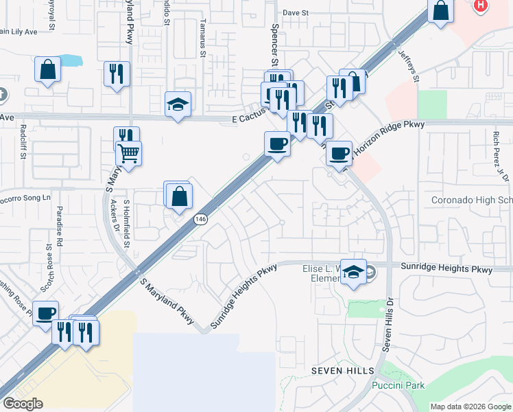map of restaurants, bars, coffee shops, grocery stores, and more near 3220 Daffodil Ridge Street in Henderson