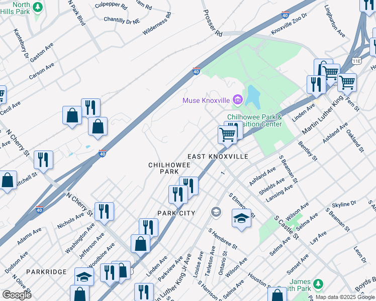 map of restaurants, bars, coffee shops, grocery stores, and more near 3002 East 5th Avenue in Knoxville