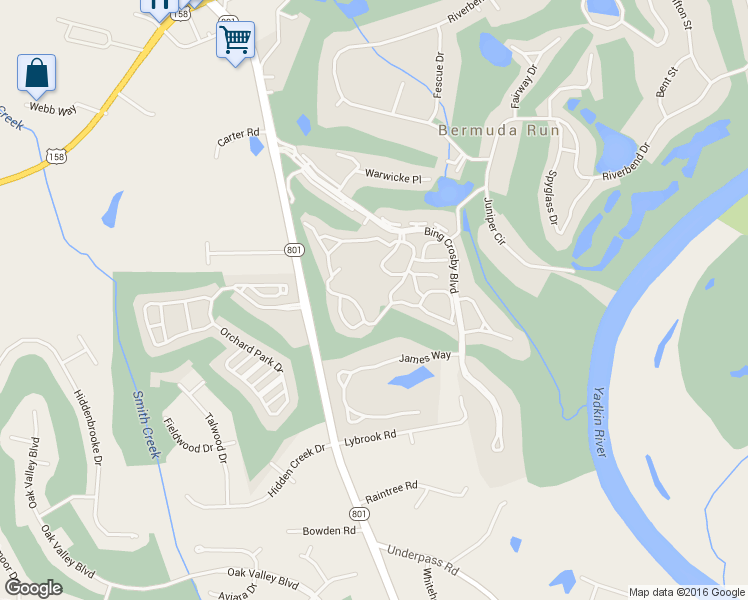 map of restaurants, bars, coffee shops, grocery stores, and more near 3311 Bermuda Village Drive in Bermuda Run
