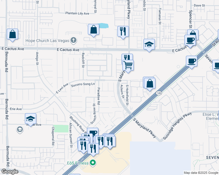 map of restaurants, bars, coffee shops, grocery stores, and more near 10742 Prairie Wheat Court in Henderson