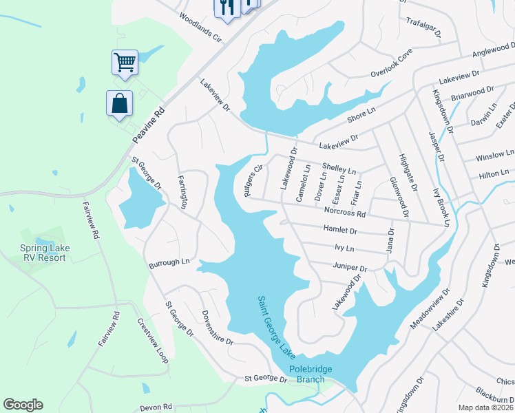 map of restaurants, bars, coffee shops, grocery stores, and more near 142 Rutgers Circle in Crossville