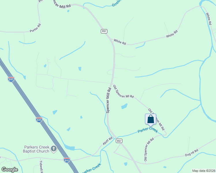 map of restaurants, bars, coffee shops, grocery stores, and more near 2420 Spencer Mill Road in Burns