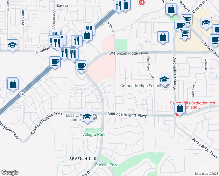 map of restaurants, bars, coffee shops, grocery stores, and more near 950 Seven Hills Drive in Henderson