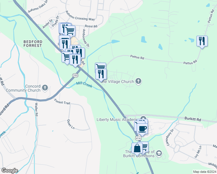 map of restaurants, bars, coffee shops, grocery stores, and more near 6922 Nolensville Pike in Brentwood